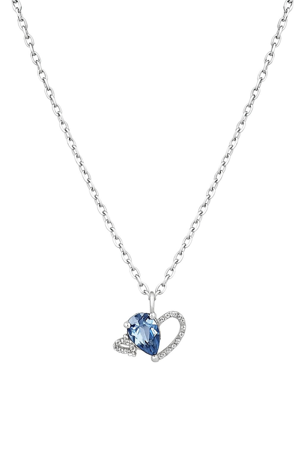 Silver Sapphire Heart Necklace - SN101