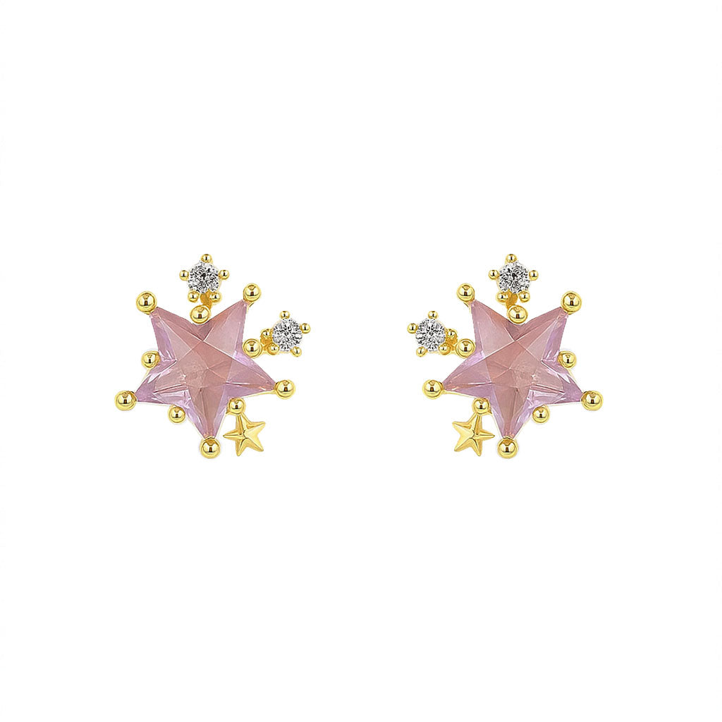 Pink Star CZ Earring Studs - GE316