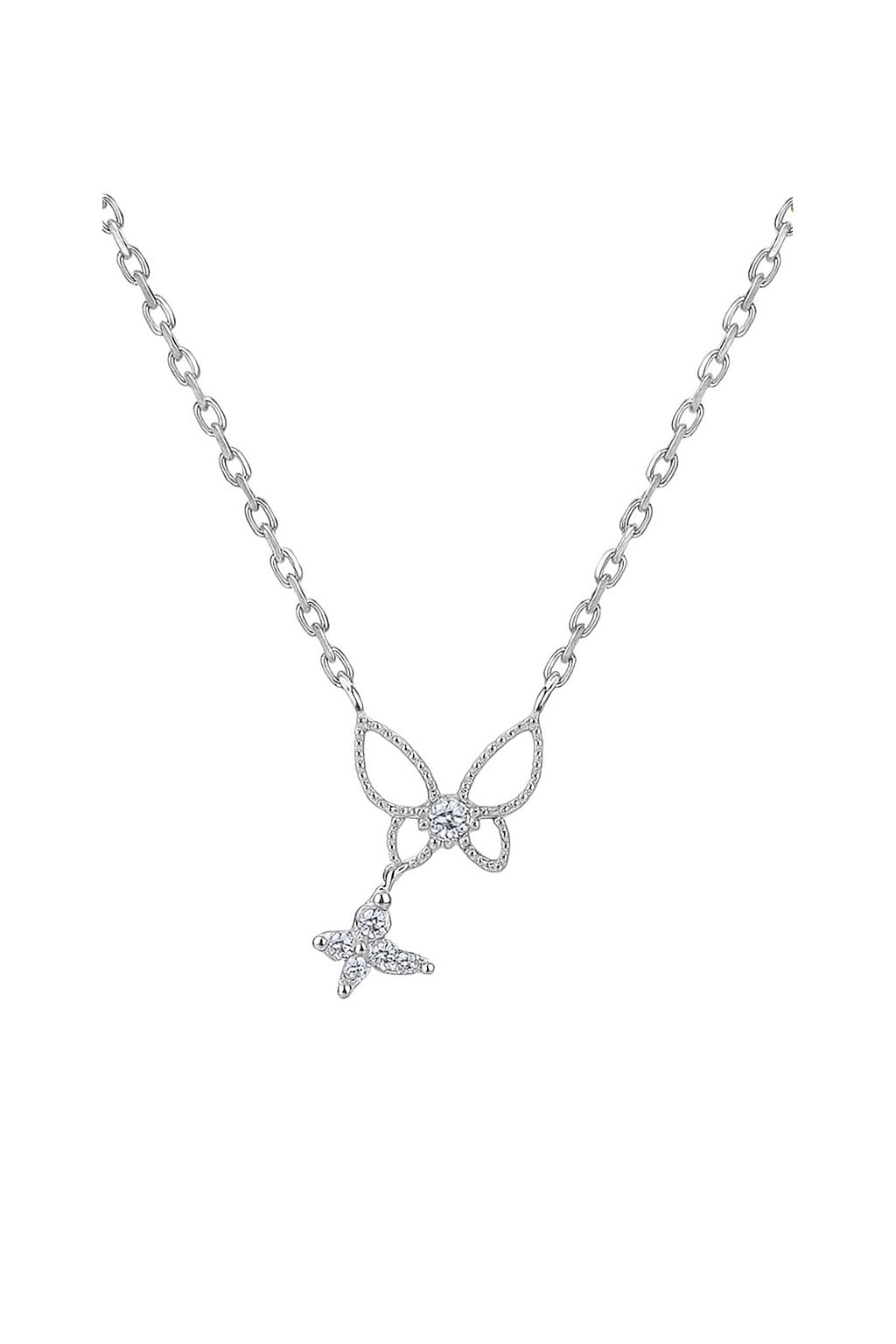 Silver Butterfly Drop Necklace - SN102